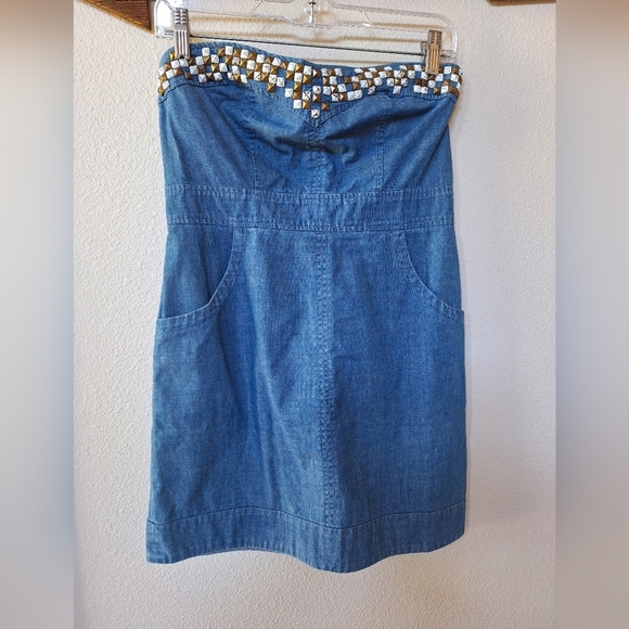 We The Free Womens Denim Studded Strapless Mini Dress. SIZE 6 - Picture 1 of 6